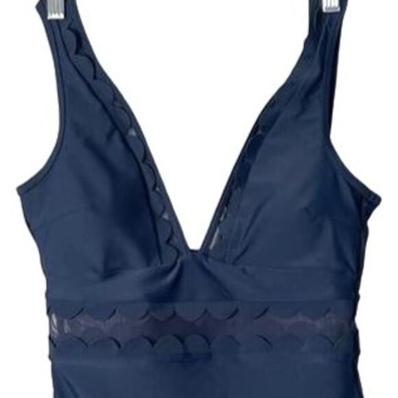 Cupshe Swimsuit Womens Size M One Piece Blue Molded Cups Ruffles Shoulde NWT - Picture 7 of 8